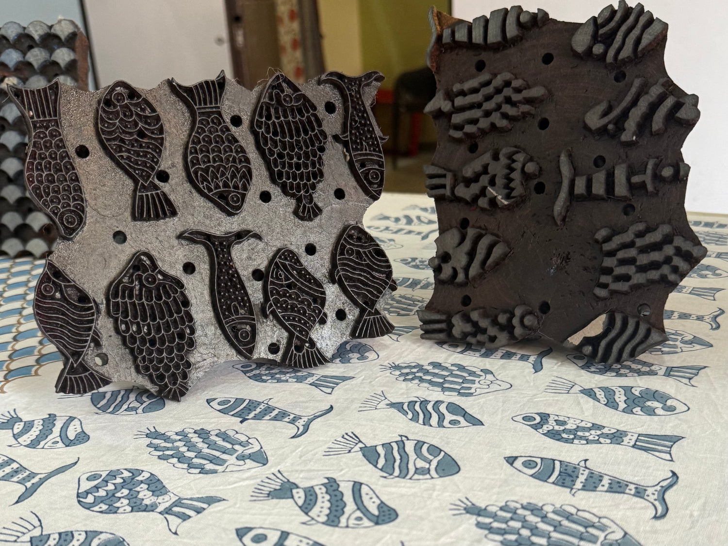 Freshly block printed fabric for kids clothing wit fish print 