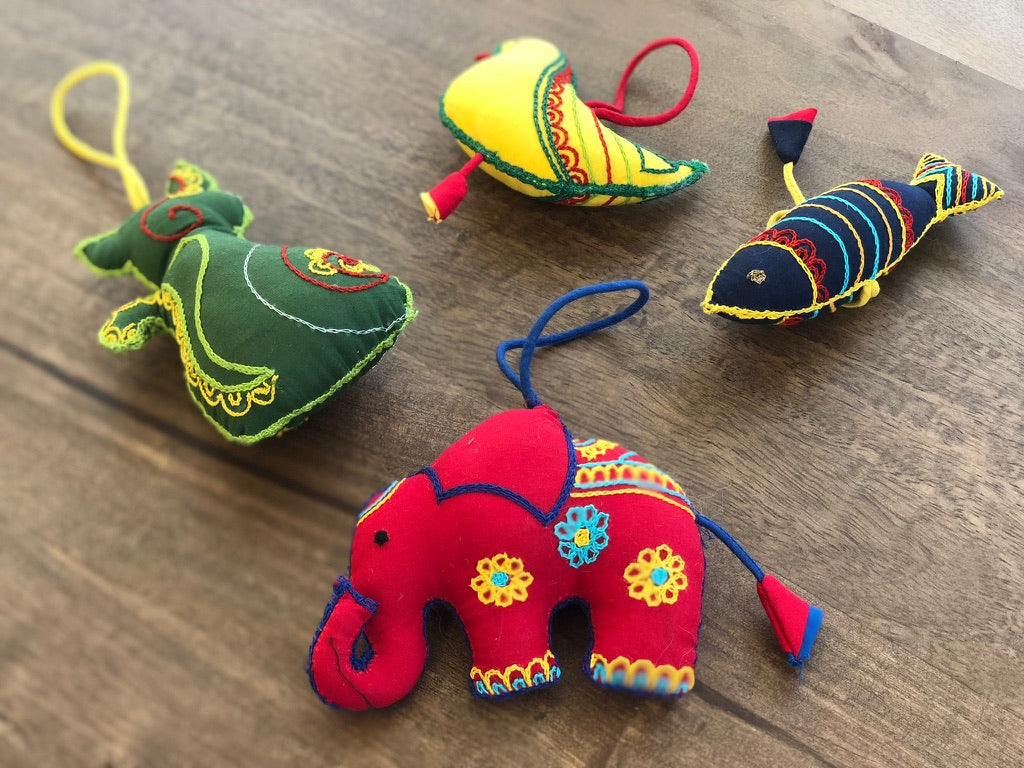 Embroidered Fabric Animal Ornaments & Sensory Toys (Set of 3)