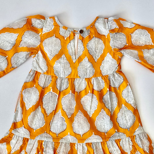 Leaf Orange Print Dress for Girls