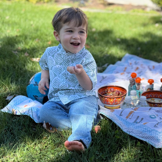 Toddler Boy wearing handmade Summer shirt 