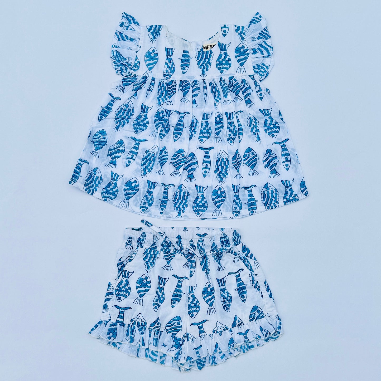 Girls' 2-Piece Top & Bottom Set with Fish Print