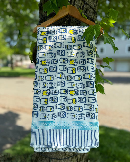 Owl handmade animal print blanket hanging from the tree 