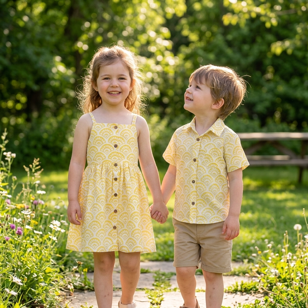 Girls' Spring Dress With Scallop Print