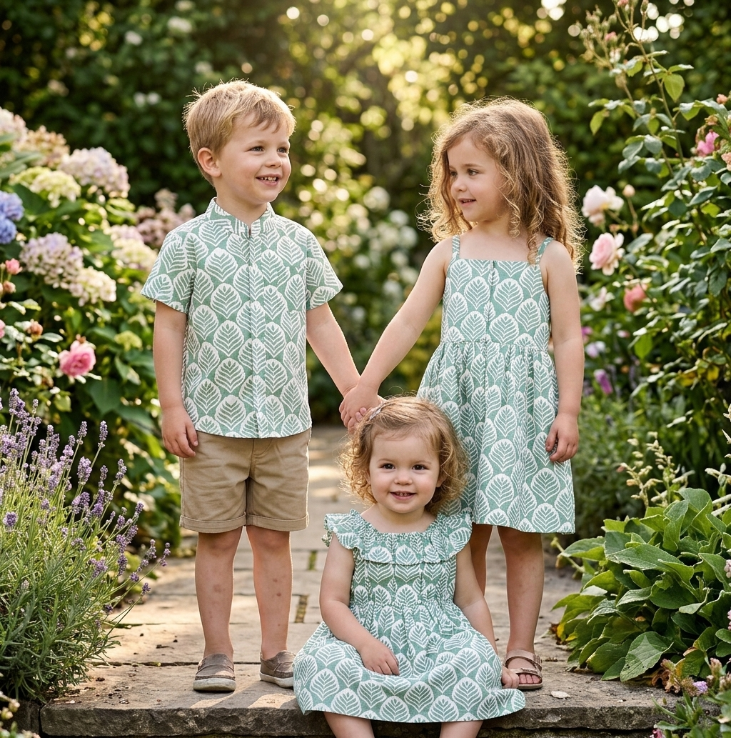 Little Girls' Cotton Leaf Print Strap Dress
