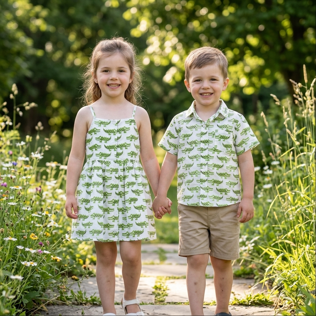 Crocodile Printed Collared Cotton Shirt for Boys
