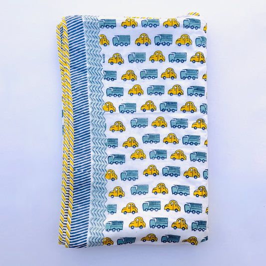 Reversible Cotton Car & Bee Blanket