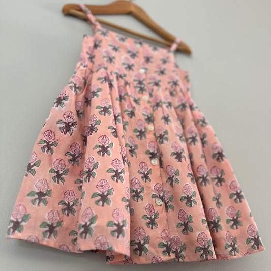 Pink floral summer cotton dress for girls 