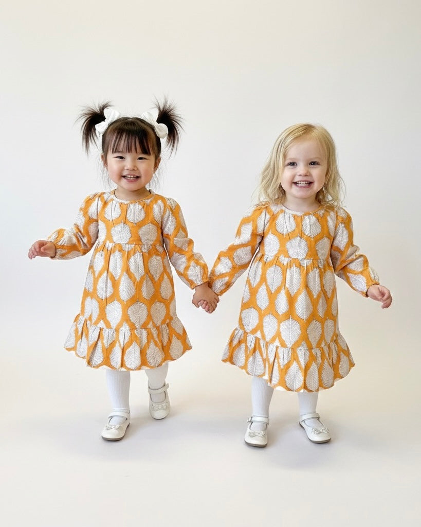 Fall Handmade Dress for Girls with Leaf Print