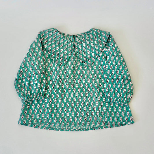 Handmade block-printed tops With Green Petals