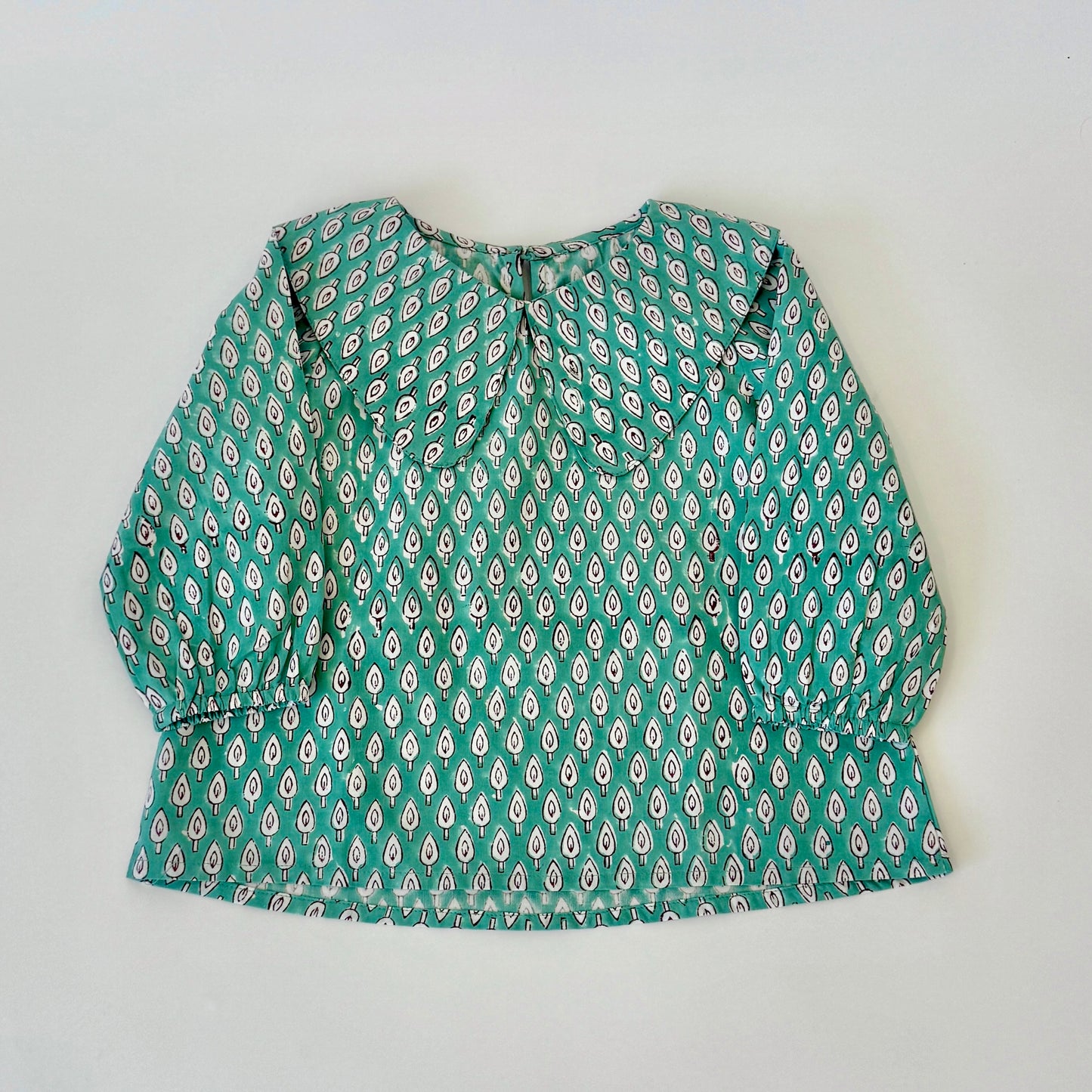Handmade block-printed tops With Leaf Print & Peter Pan Collar