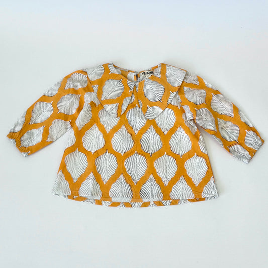 Handmade block-printed tops With Leaf Print & Peter Pan Collar