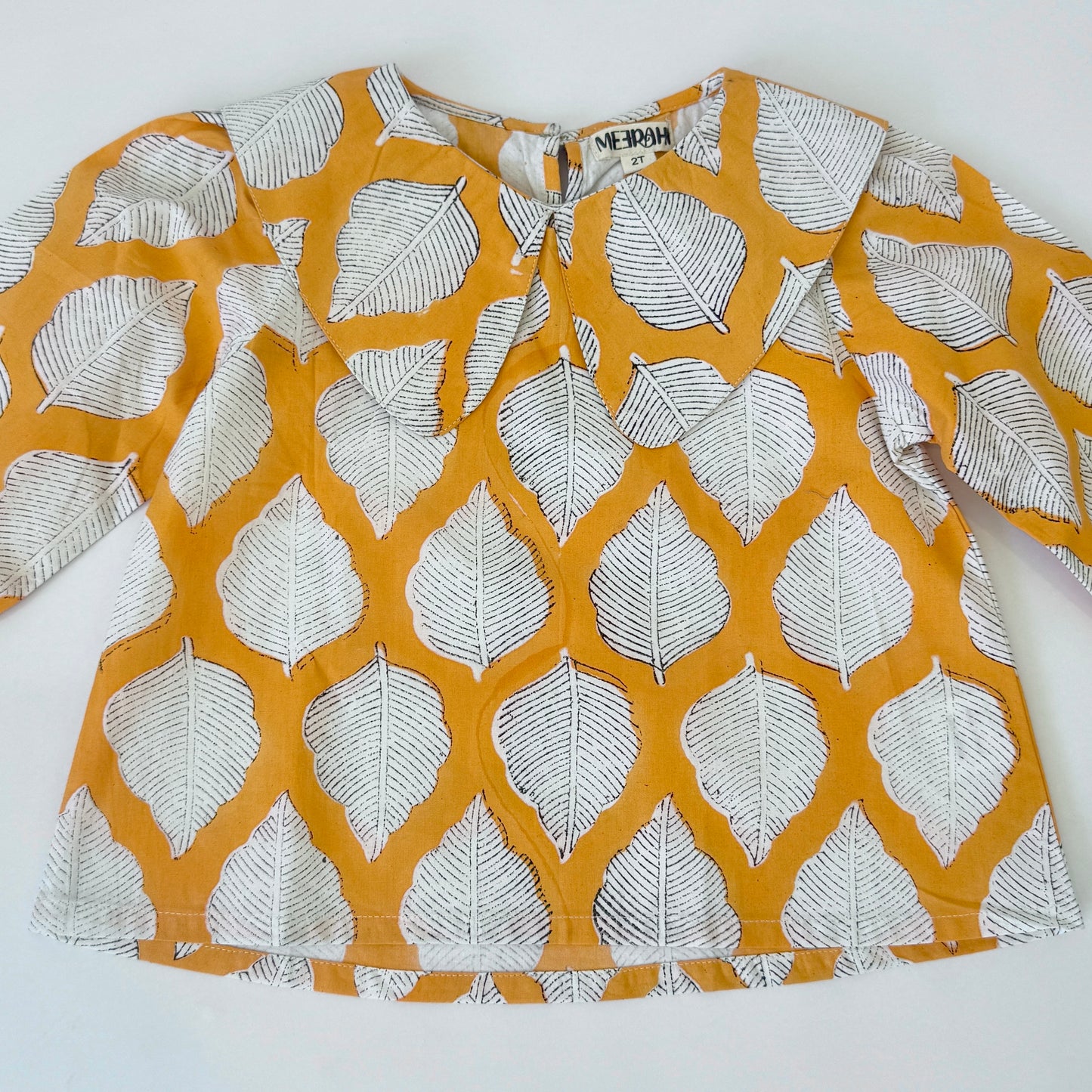 Handmade block-printed tops With Leaf Print & Peter Pan Collar