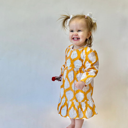 Fall Handmade Dress for Girls with Leaf Print