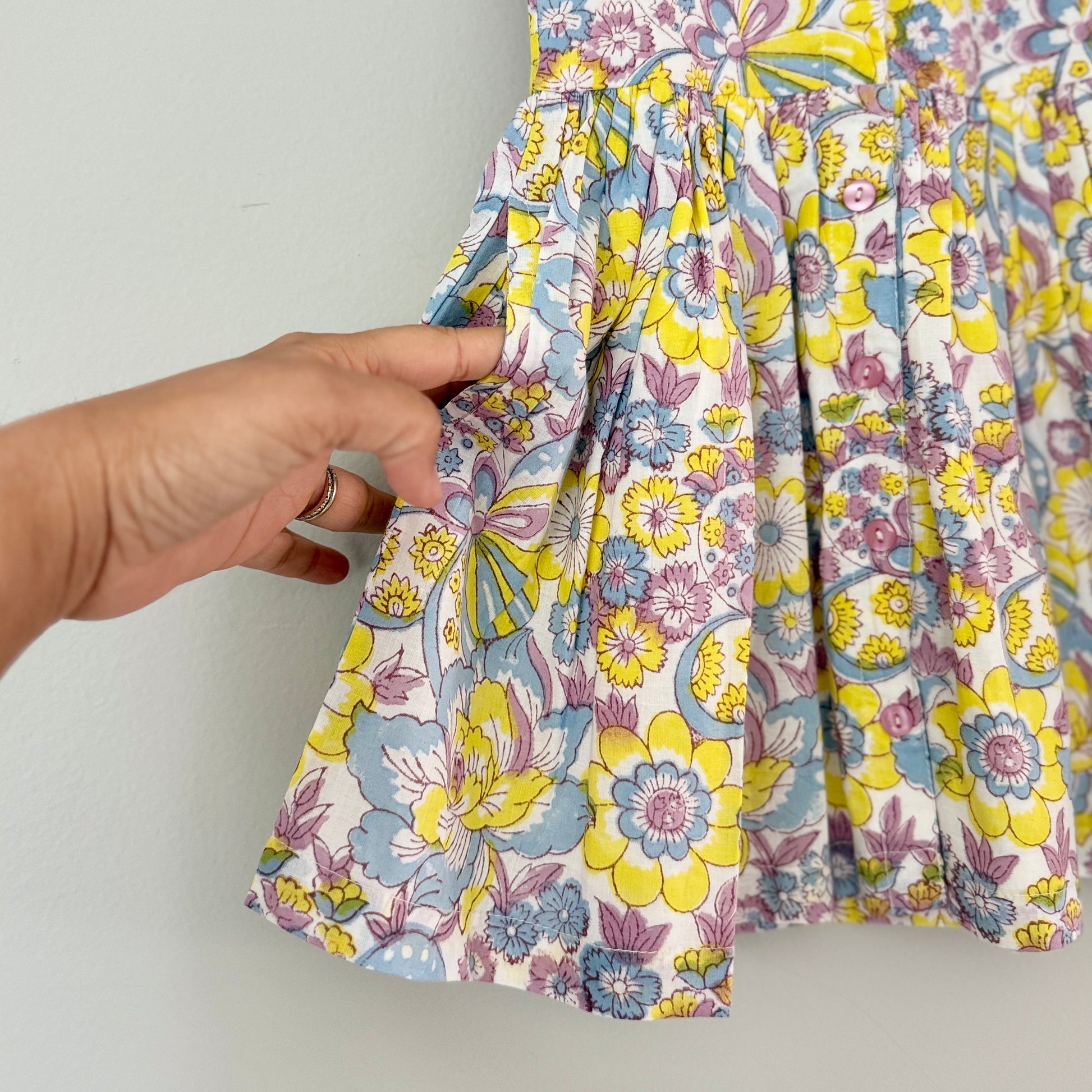 Girls rainbow floral cotton sundress with pockets